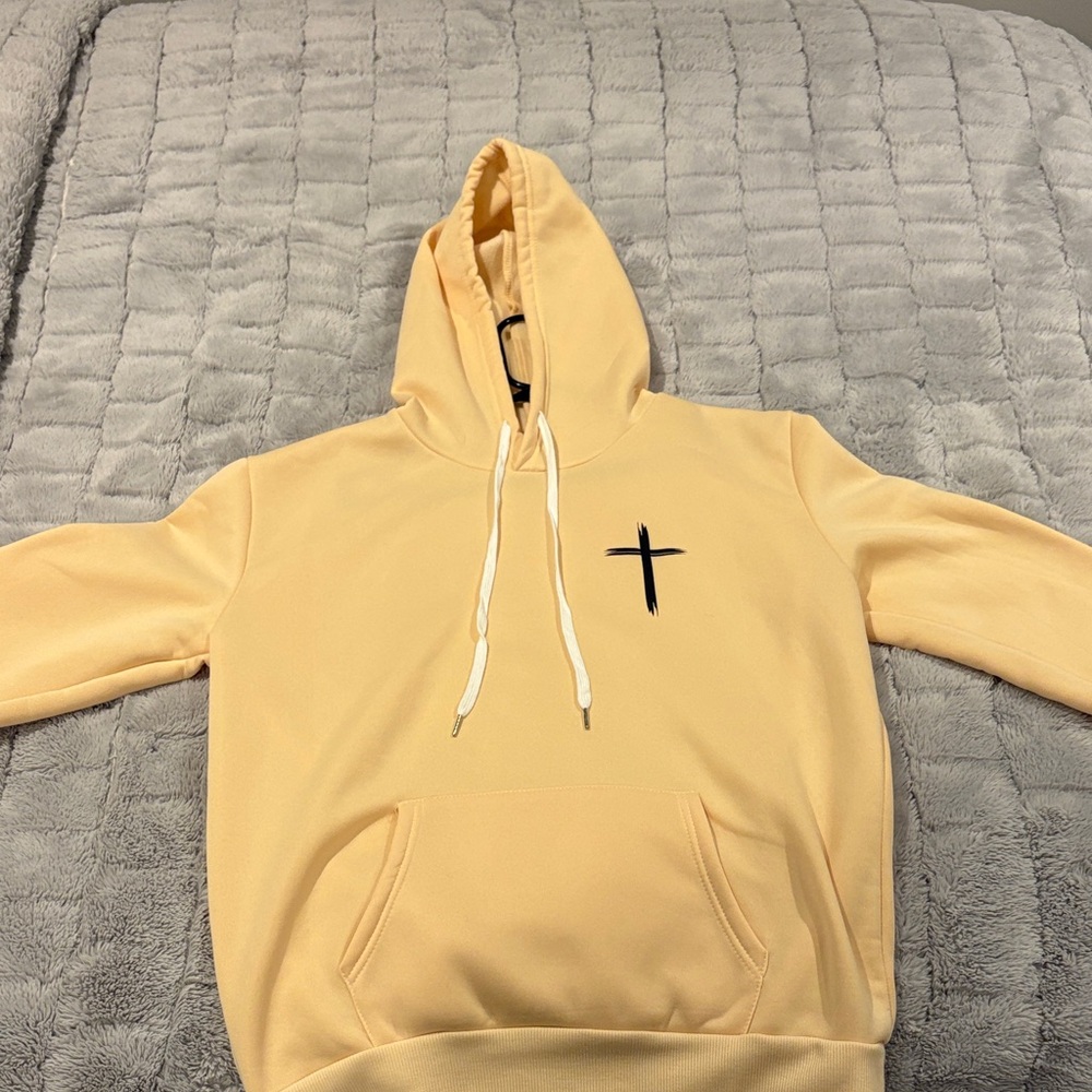 Men's Cream Hoodie with Black Cross